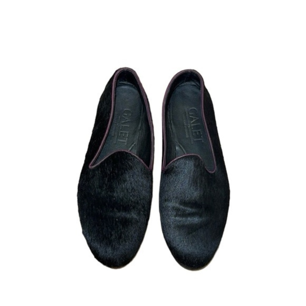 Galet By Wolf & Badger Black Pony Hair Purple Piping French Handmade‎ Loafers